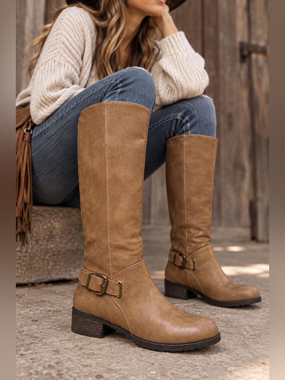 Call It Spring Tall Knee High Boots Vegan Leather Brown Size 7 - brand new